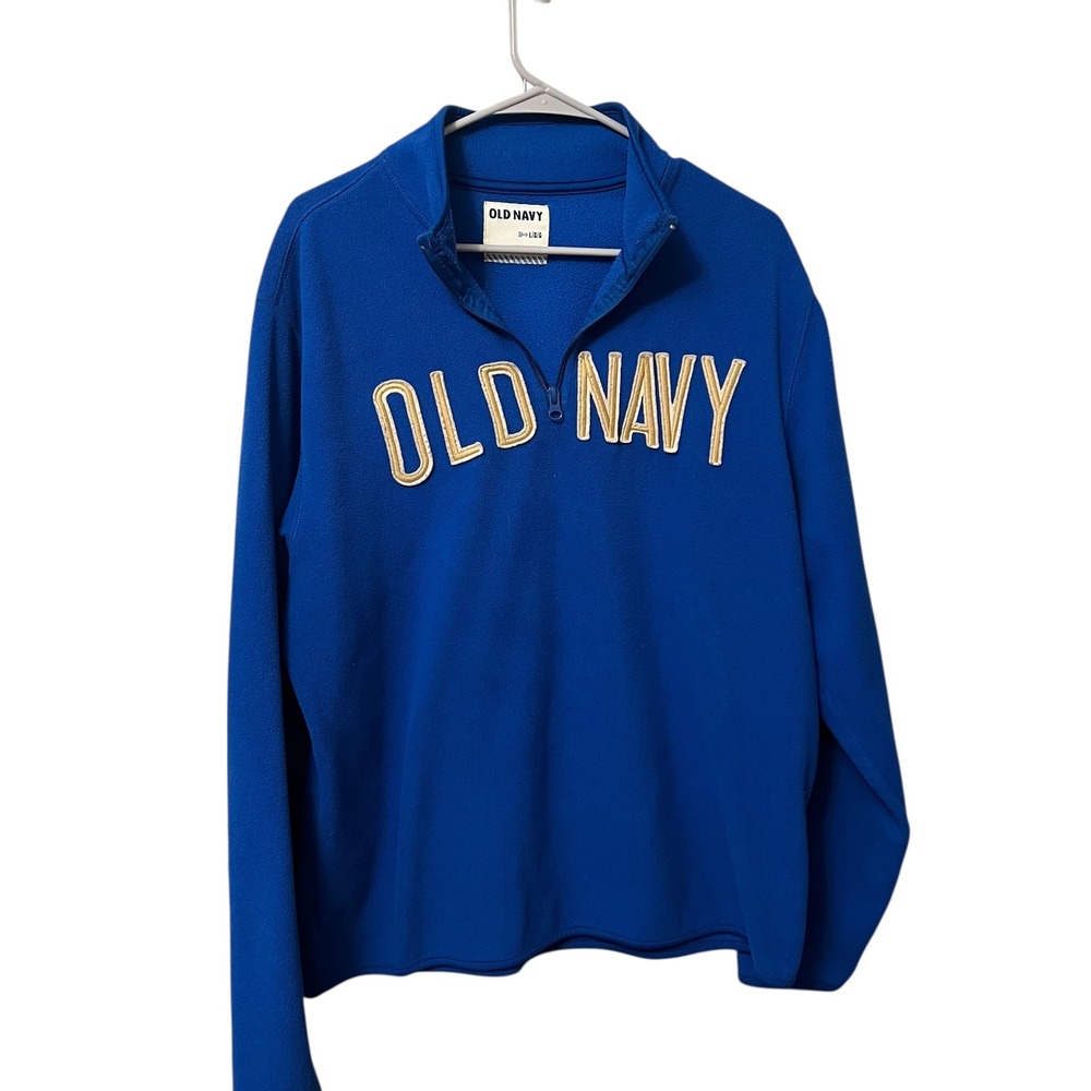 Old Navy Mens Blue Fleece Quarter Zip‎ Pullover Long Sleeve Retro Size Large
